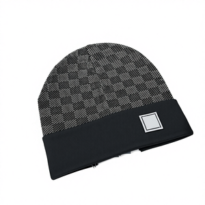 Luxury Unisex Checkerboard Winter Hat Acrylic Knit <b>Beanie</b> with Crochet Ski Bobble Cap Common Fabric Designer Bob - Product Image 4