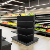 Gondole de présentation double face robuste en acier inoxydable pour supermarchés, magasins de proximité et épiceries - Idéale pour l'agencement en îlot