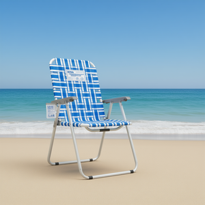 Silla de Playa Plegable de Acero con Tiras Azules y Blancas, con Tela de Polipropileno, Capacidad de Carga de 120 kg, Muebles de Exterior - Product Image 2