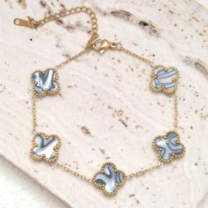 <span class=keywords><strong>Bracelet</strong></span> en acier inoxydable dégradé motif fleur de prunier et trèfle pour femme, bijou de luxe porte-bonheur, emballage coffret cadeau - Product Image 3