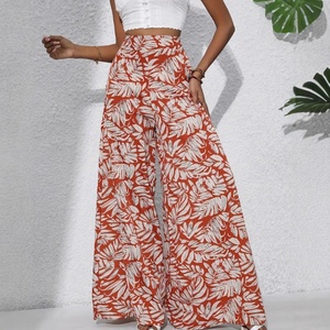 Pantalon décontracté vintage à jambe large, taille mi-haute élastique, imprimé, style vacances printemps-été-automne 2026, coupe ample, pour femme européenne et américaine - Product Image 3