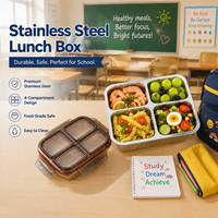 Aohea 304 Edelstahl 4-Fach Lebensmittelbehälter BPA-frei Maßgefertigte Meal-Prep Lunchbox für das Büro