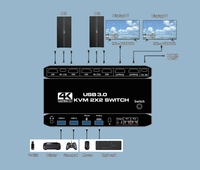 Double moniteur 2x2 4K 60Hz HDMI USB3.0 Commutateur KVM 2 entrées 2 sorties pour 2 ordinateurs Partager 2 moniteurs