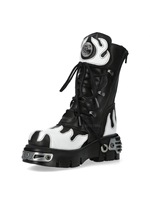 Bottes de moto à rivets multicolores, nouvelles bottes de rue rock punk à talon rond épais, bottes tendance à rivets flamme, boucle de ceinture gothique