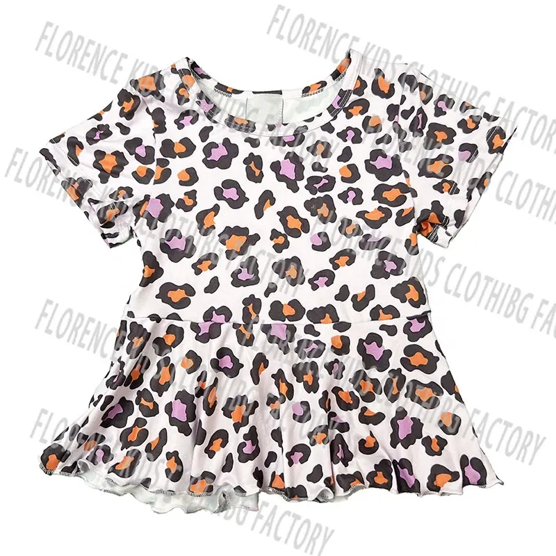 DH ODM camisas de ninas casual leopard bamboo toddler children peplum tops t shirt for girls