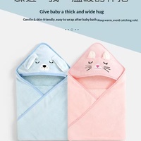 Serviette de bain à capuche pour bébé en polaire corail personnalisée 80*80cm 300GSM, motif animal, pour nouveau-né, absorbante, en microfibre, pour enfants
