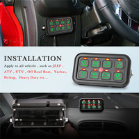 Panneau de commutation tout terrain 12V, motif stroboscopique, solide, harnais et étiquettes autocollantes, capteur de mouvement Led rétro-éclairé vert
