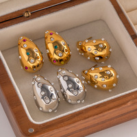 ODM anting-anting kancing tetesan air berongga anting-anting mutiara zirkon berlapis emas perhiasan wanita