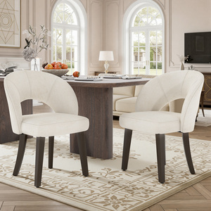 Silla de Comedor Moderna de Lino con Respaldo Recortado, Tapicería Transpirable y Patas de Madera para Cocina, Sala de Estar y Uso en Hoteles - Product Image 1