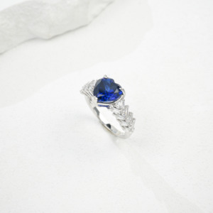 Bague de mariage en argent sterling S925 avec pierre précieuse saphir en forme de cœur romantique pour femmes - Product Image 3