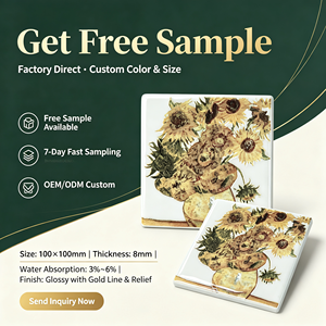 Azulejo de Cerámica con Diseño Floral de 100x100mm, Impreso a Mano, Motivo de Flores Coloridas para Revestimiento de Cocina - Product Image 3
