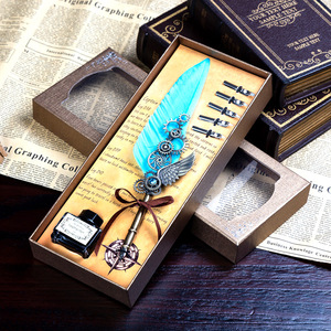 Blue Peacock Mechanical Punk Style Wings <b>Fountain</b> Pen 0.5mm Nib Acrylic Advertising Gift Feather Writing Students Office - Product Image 5