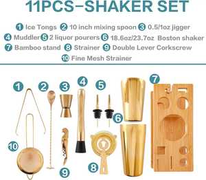 ชุดบาร์เทนเดอร์สีทองพร้อมขาตั้งไม้ไผ่ ชุดเครื่องมือบาร์เทนเดอร์มืออาชีพ 11 ชิ้น - Product Image 6