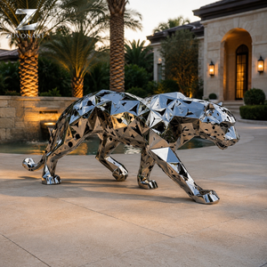 Scultura Geometrica di Leopardo in Acciaio Inossidabile, Statua di <span class=keywords><strong>Pantera</strong></span> Lucidata a Specchio per Ingressi di Ville, Hotel e Decorazioni da Giardino - Product Image 5