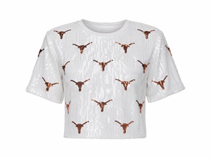 Top da donna TEXAS con paillettes a maniche lunghe, nero e oro, con Fleur De Lis e numeri, stile New Orleans, T-shirt con paillettes - Product Image 4