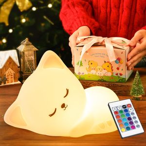 Veilleuse pour enfants GOLDMORE, 16 couleurs, lampe chat mignon, blanc chaud, commande tactile, intensité réglable, silicone rechargeable, design moderne, chambre à coucher - Product Image 2