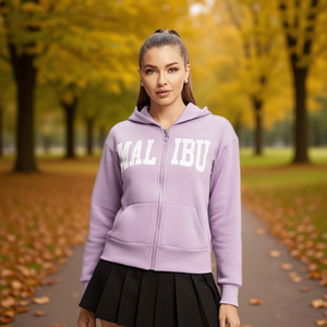 Sudadera con capucha y cremallera para mujer, manga larga, 100% algodón, tejido de punto, diseño frontal con estampado de letras, longitud regular, para otoño - Product Image 2