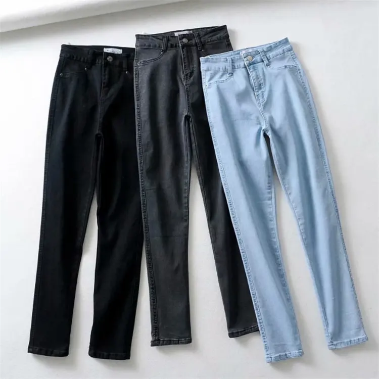 Woemns etiket fabrika taşması kadın ikinci el denim pantolon jean pantolon bayanlar skinny jeans stok elbise