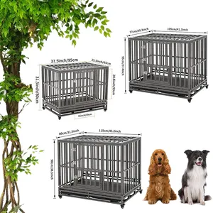 YOELLEN Großhandel mehrere Größen schwarz Stahl Metall Eisen schwere große Haus Indoor Outdoor Hundehütten Kiste Haustier Käfig für Hund