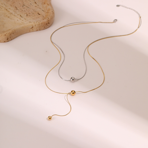 Collar de Moda con Borla de Cuentas Redondas de Doble Capa, Collar de Acero de Titanio, Sin Decoloración, Cadena para Clavícula Chapada en Oro de 18K - Product Image 4