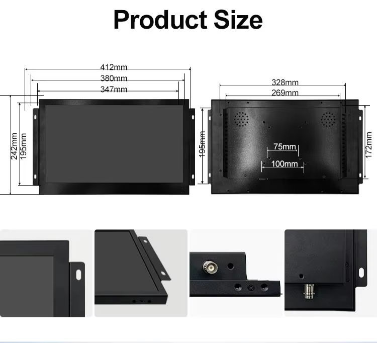 Factory OEM ODM New Open Frame VESA Wall Mounted Metal Monitor 7 ~ 23.6 Inch Resistive Touch Screen USB HD VGA Industrial