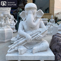 Sculpture en pierre naturelle extérieure religieuse marbre blanc seigneur hindou Ganesha Sculpture tête d'éléphant Statue de bouddha