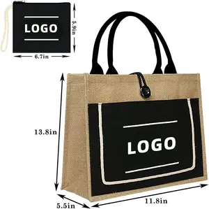 printing Natural eco friendly jute reusable shopping bag portable cotton luxury shopping tote bag