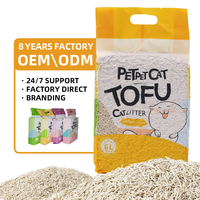 Litière pour chat en gros de haute qualité OEM 6L 7L Litière pour chat au tofu Fournitures naturelles Meilleur prix Litière pour chat au tofu