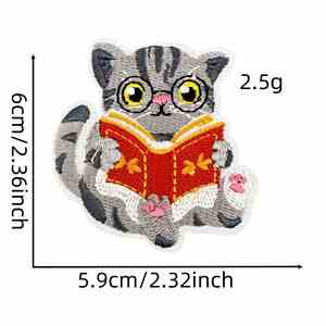 Patch thermocollant brodé motif chat, livre et cœur pour la décoration de vêtements et de sacs à dos - Product Image 6