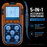 HIREP Portable 5-in-1 Multi Gas Analyzer Pompa Internal O2 H2S CO2 NH3 CH4 Detektor ATEX IP66 -40~70 Baterai 3.7V untuk