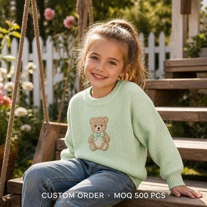 OEM ODM Unisex Kinder Elfenbein Rundhals-Strickpullover mit Teddybär-Stickerei Langarm-Pullover für Herbst und Winter Maßgefertigte Kinderkleidung - Product Image 4