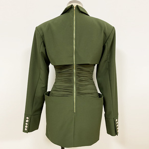 Nuovo Arrivo 2020: <span class=keywords><strong>Abito</strong></span> Plissettato <span class=keywords><strong>Verde</strong></span> Militare, Maniche Lunghe, Colletto Rovesciato, Decorazione con Tasche, <span class=keywords><strong>Mini</strong></span> <span class=keywords><strong>Abito</strong></span> Casual - Product Image 5
