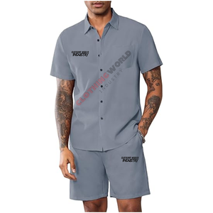 Conjunto de dos piezas para hombre de verano, camisa y pantalones cortos, ropa transpirable, color gris, conjuntos de camisa corta para hombre - Product Image 4