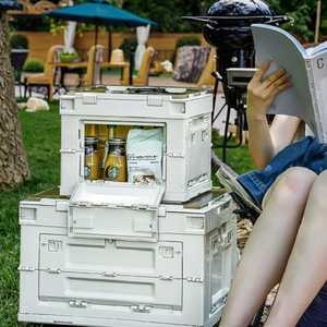 Yimire Boong Hộp 50L Lưu Trữ Ngoài Trời Hộp Nhựa Xe Tổ Chức Với Gỗ Nắp Cho BBQ Cắt Cắm Trại Gấp Tiện Ích Kho - Product Image 6