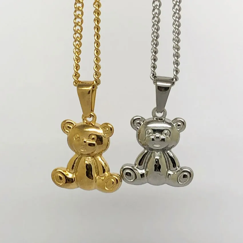 Collier en chaîne d'animaux plaqué or 18K avec pendentif, chaîne ours massif en acier inoxydable, bijoux de haute qualité