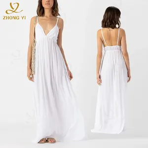 Manufacturers Custom Summer Womens Casual Apparel Design Services Loose Cotton Linen Solid Tank Sleeveless Beach Maxi Dress