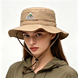 Chapeau Bob en Toile Kaki avec Logo Montagne, Large Bord, Protection UV, Style Safari, Anti-vent, Sangle de Menton Réglable - Product Image 1