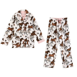 OEM <span class=keywords><strong>pigiama</strong></span> a due pezzi in raso di <span class=keywords><strong>cotone</strong></span> 100% personalizzato a manica lunga per <span class=keywords><strong>donna</strong></span> morbida levigatura indumenti da notte elasticizzati in vita - Product Image 2