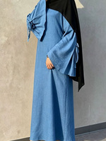Nouvelle Robe Abaya Sharut en Crêpe Uni pour Femme, Modeste, Élégante, à Manches Classiques et Nœud, Style Islamique de Dubaï, pour l'Aïd, Vente en Gros
