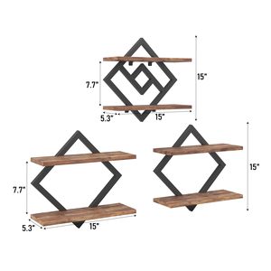 Étagères murales en bois minimalistes SENYU avec cadre métallique, design polygonal à double niveau pour le rangement dans le salon - Product Image 4