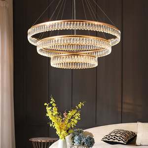 Nuevo diseño colgante luz sala de estar lujo tres niveles techo redondo candelabros de cristal - Product Image 4