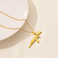 Pendentif Fusil en Acier Inoxydable 304 Doré, Modèle d'Arme à Feu Automatique, Chaîne à Maillons pour Collier Unisexe Homme Femme