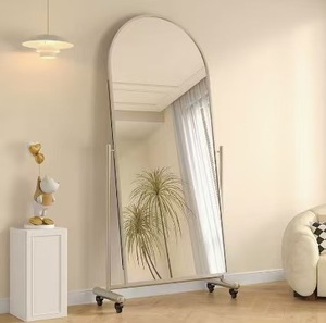 Miroir sur pied minimaliste fait main, cadre en acier inoxydable, grand miroir arqué multifonctionnel pour la maison - Product Image 2
