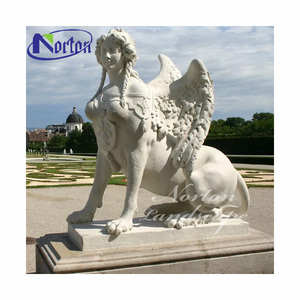 Estatua de <span class=keywords><strong>Esfinge</strong></span> <span class=keywords><strong>Egipcia</strong></span> Tallada a Mano en Mármol Blanco de Tamaño Real para Jardín y Villa Moderna - Product Image 1
