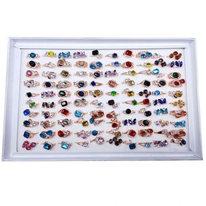 Lot en gros de bagues plaquées or avec cristaux pour femmes, bijoux colorés en strass et zircon, bagues de mariage vintage et tendance - Product Image 2