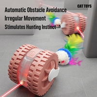 Jouet interactif intelligent pour chat : Voiture laser rechargeable avec évitement automatique des obstacles, souris à plumes, faible bruit et fonction de mise en veille automatique