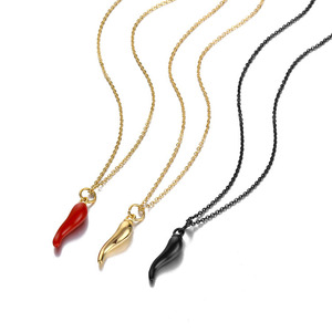 Collier avec pendentif <span class=keywords><strong>Little</strong></span> Chili pour <span class=keywords><strong>homme</strong></span> |   Bijoux de mode vintage plaqués or, chaîne à maillons carrés, pour anniversaire - Product Image 1