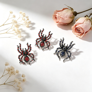 Broches personnalisées en alliage cristal en forme d'araignée, badges insectes multicolores en strass pour vêtements, vestes, ornement de mode - Product Image 1