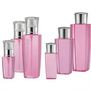 Bouteilles cosmétiques carrées roses en PET avec pompe, capacité 45ml-250ml, pour soins de la peau, shampoing, nettoyage - Product Image 1