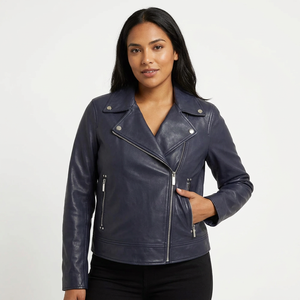 Veste en similicuir noir classique pour femme, style motard, col à revers, fermeture éclair asymétrique, poches, manches longues, veste tendance streetwear - Product Image 1